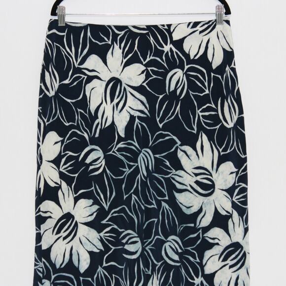 Jones New York 100% Silk Midi Slip Skirt Size 14 Blue Floral - Picture 3 of 9